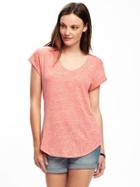 Old Navy Relaxed Linen Blend Curved Hem Tee For Women - Coral Tropics