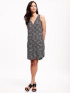 Old Navy Patterned V Neck Shift Dress For Women - Gray Print