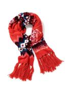 Old Navy Jacquard Fringe Scarf For Women - Red Fair Isle