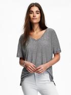 Old Navy Boyfriend Linen Blend V Neck For Women - O.n. New Black Stripe