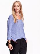 Old Navy Linen Blend Boyfriend Tee Size L Tall - Flower Bunch Blue