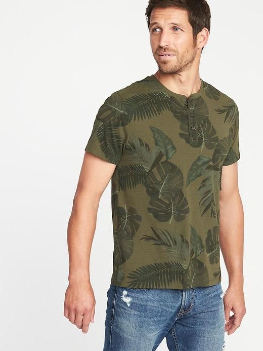 Old Navy Mens Soft-washed Printed Crew-neck Henley For Men Palm Print Size Xl