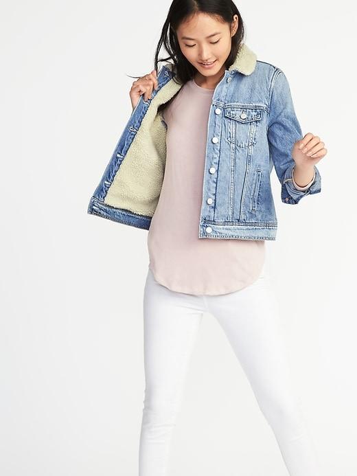 Old Navy Womens Sherpa-lined Denim Jacket For Women Medium Wash Size M