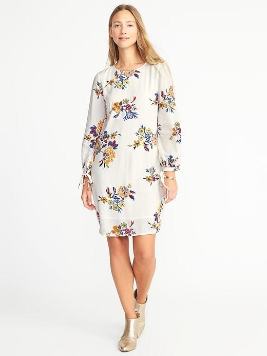 Old Navy Womens Tie-sleeve Shift Dress For Women White Floral Size S