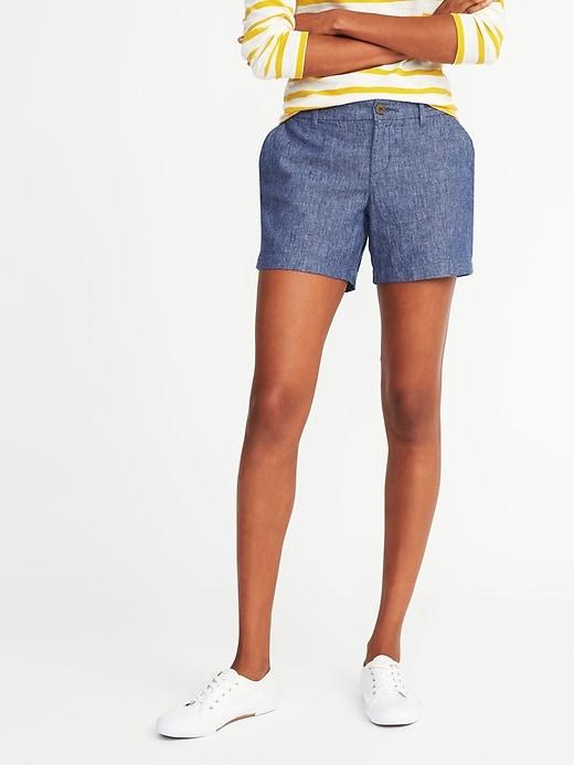 Old Navy Womens Relaxed Mid-rise Linen-blend Shorts For Women (5) Chambray Blue Size 14