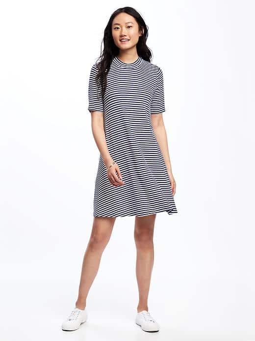 Old Navy Mock Neck Rib Knit Swing Dress For Women - Navy Stripe