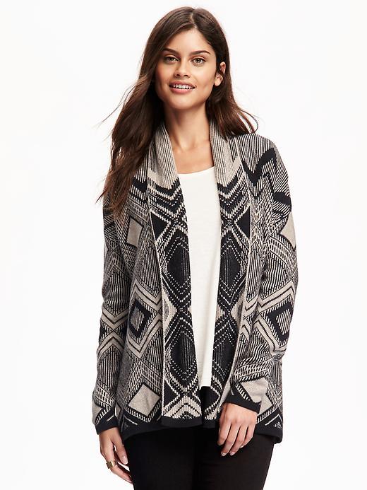 Old Navy Patterned Shawl Collar Open Front Cardi For Women - Neutral