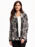 Old Navy Patterned Shawl Collar Open Front Cardi For Women - Neutral