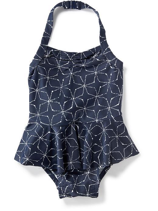 Old Navy Printed Peplum Swimsuit - Blue Geometric