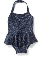 Old Navy Printed Peplum Swimsuit - Blue Geometric