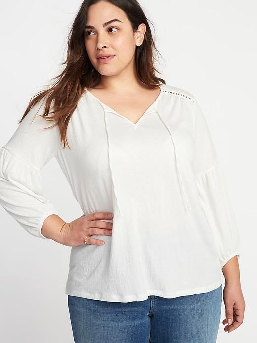 Old Navy Womens Crinkle-jersey Tie-neck Plus-size Blouse Calla Lilies Size 1x