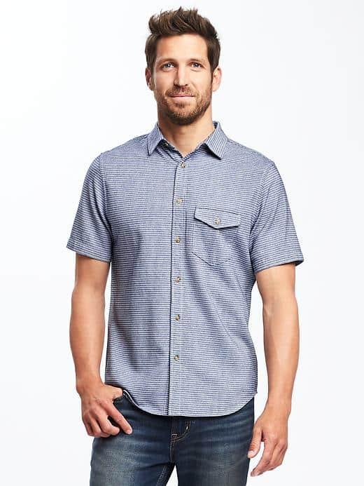 Old Navy Slim Fit Patterned Classic Shirt For Men - Stripe Chambray