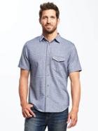 Old Navy Slim Fit Patterned Classic Shirt For Men - Stripe Chambray