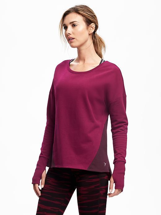 Old Navy Go Dry Color Block Long Sleeve Fleece Top For Women - Lingonberry Jam