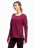 Old Navy Go Dry Color Block Long Sleeve Fleece Top For Women - Lingonberry Jam