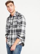 Old Navy Mens Micro Performance Flee Shirt For Men Light Gray Plaid Size M