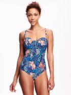 Old Navy Cinch Front Swimsuit For Women - Navy Blue Print