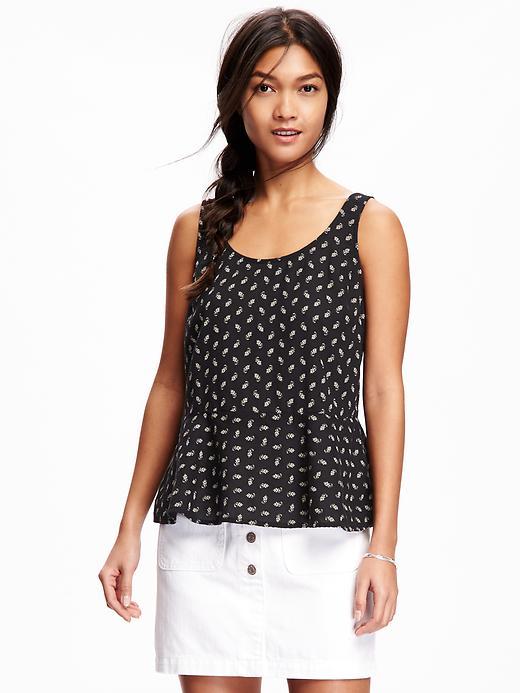 Old Navy Peplum Swing Tank For Women - Black Print