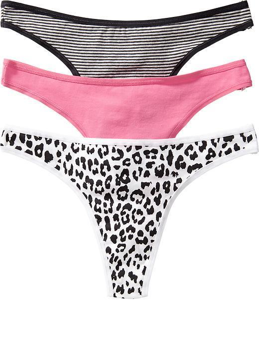 Old Navy Womens Jersey Thong 3 Packs - Black Leopard