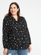 Old Navy Womens Relaxed Plus-size Ruffle-trim Floral Shirt Black Floral Size 1x