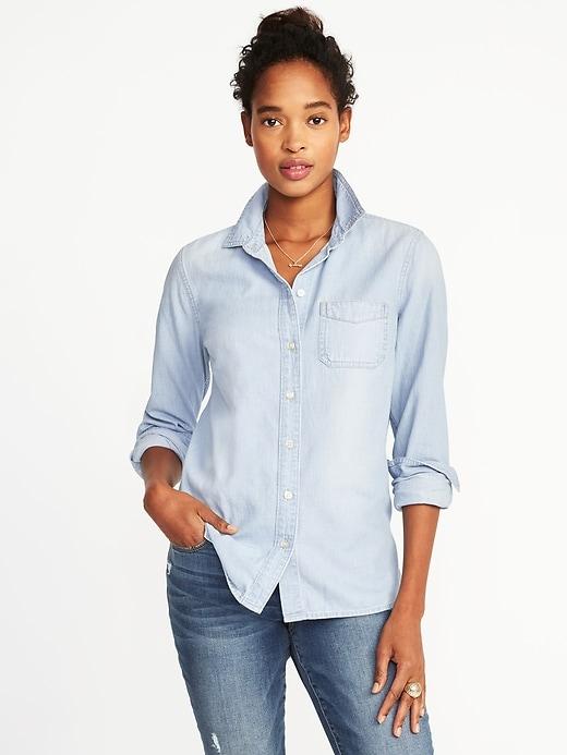 Old Navy Womens Classic Chambray Shirt For Women Light Wash Size M