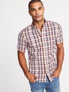 Old Navy Mens Slim-fit Built-in Flex Plaid Classic Shirt For Men Peach Springs Size Xxxl