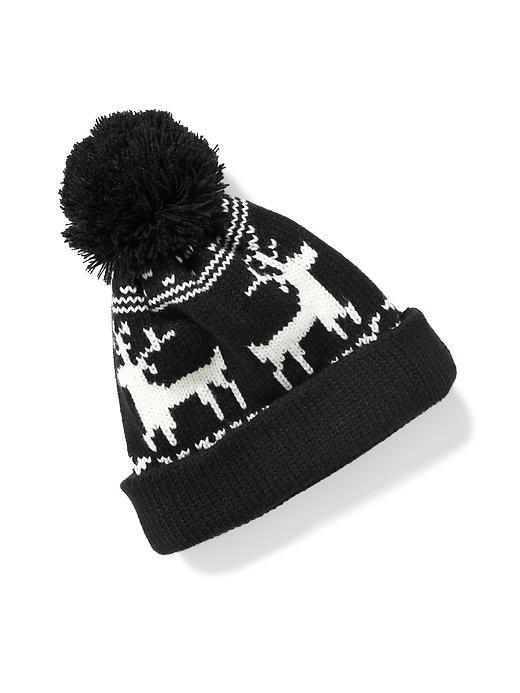 Old Navy Sweater Knit Pom Pom Beanie For Women - Black Reindeer