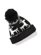 Old Navy Sweater Knit Pom Pom Beanie For Women - Black Reindeer