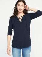 Old Navy Womens Relaxed Lace-up Mariner-knit Top For Women Lost At Sea Navy Size S
