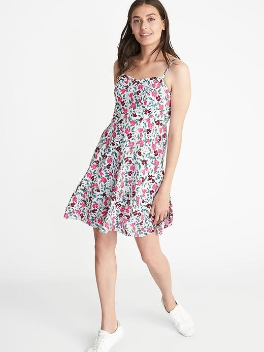 Old Navy Womens Fit & Flare Tiered Cami Dress For Women White Ditsy Floral Size S