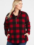 Old Navy Womens Sherpa 1/4-zip Plus-size Pullover Red Buffalo Plaid Size 1x