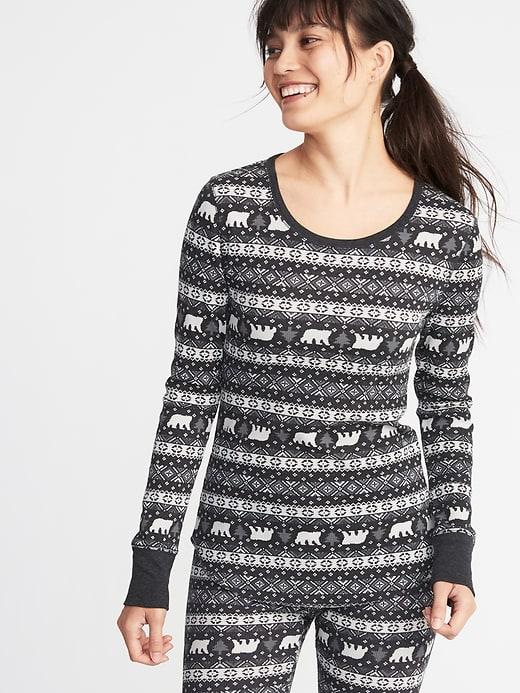 Old Navy Womens Slim-fit Printed Thermal-knit Tee For Women Polar Bear Fair Isle Size Xs