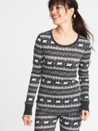 Old Navy Womens Slim-fit Printed Thermal-knit Tee For Women Polar Bear Fair Isle Size Xs