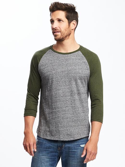 Old Navy Raglan Sleeve Baseball Tee For Men - Heather Gray