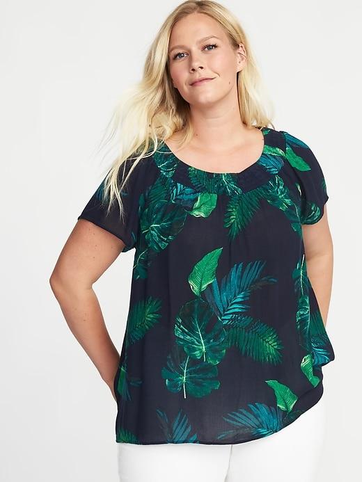 Old Navy Womens Plus-size Printed Smock-neck Top Navy Blue Print Size 2x