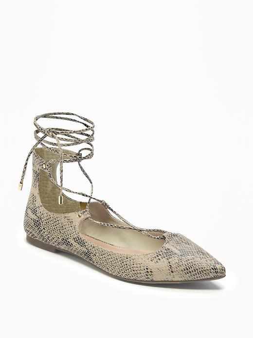 Old Navy Pointy Toe Lace Up Flats For Women - Snake