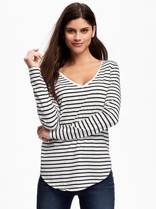 Old Navy Relaxed V Neck Tee For Women - O.n. New Black Stripe