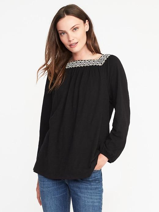 Old Navy Relaxed Embroidered Peasant Top For Women - Black