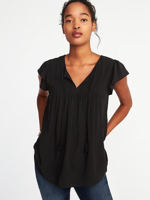 Old Navy Womens Tie-neck Pintuck Top For Women Blackjack Size L