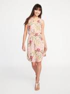 Old Navy Womens Waist-defined Sleeveless Dress For Women Pink Floral Size Xl