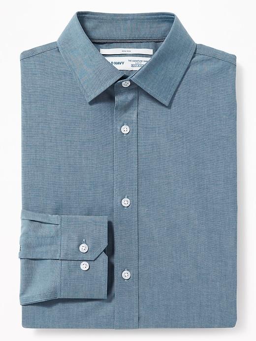 Old Navy Mens Slim-fit Built-in Flex Signature Non-iron Shirt For Men Mid Tone Chambray Size L