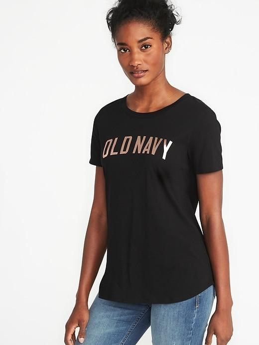 Old Navy Womens Logo-graphic Everywear Tee For Women Black Size L