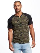 Old Navy Raglan Sleeve Henley For Men - Green Camo