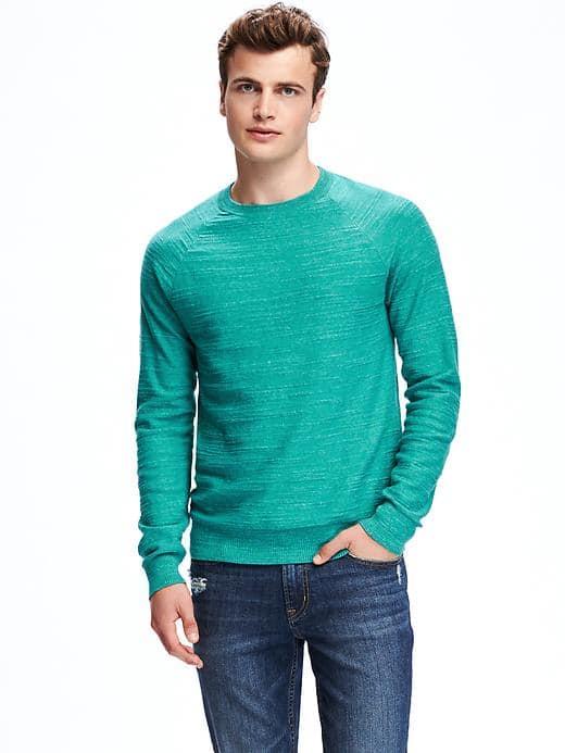 Old Navy Lightweight Textured Crew Neck Sweater For Men - Green Essence