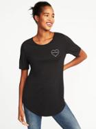 Old Navy Womens Relaxed Graphic Crew-neck Tee For Women Logo Heart Black Size S