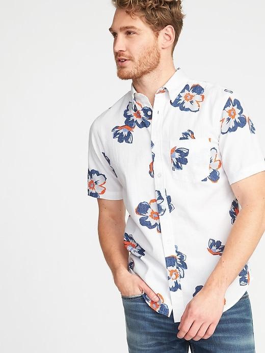 Old Navy Mens Slim-fit Seersucker Shirt For Men White Floral Size Xxxl