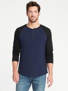 Old Navy Mens Raglan-sleeve Henley For Men Lost At Sea Navy Size M