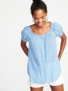 Old Navy Womens Relaxed Button-front Gingham Top For Women Blue Gingham Size S