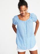 Old Navy Womens Relaxed Button-front Gingham Top For Women Blue Gingham Size S