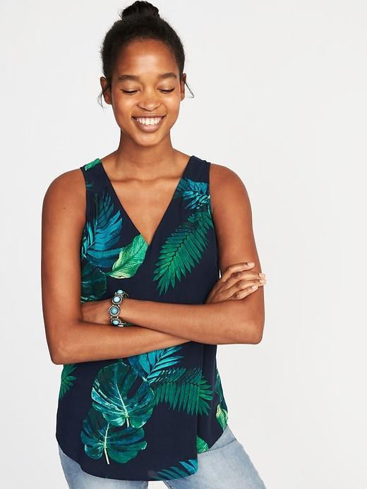 Old Navy Womens Relaxed Sleeveless Cutout-back Top For Women Navy Palm Print Size Xxl